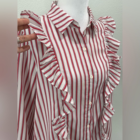 Forever 21 Red and White Striped Ruffle Blouse Size M - Picture 4 of 7